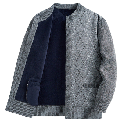 爸爸圆领开衫毛衣加绒加厚款