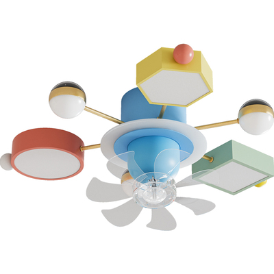 儿童房卡通风扇灯彩色星空投影