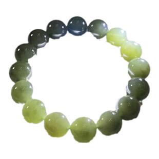 天然和田玉青海特色料青玉烟青色飘翠青圆珠手链 料子油实物好看