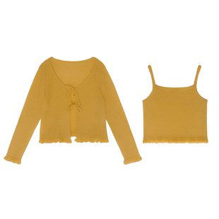 米米子微胖大码胖mm“向阳而生”少女风高腰修身简约阳光橘套装春