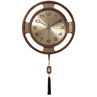 2025新款客厅挂墙挂钟新中式高级感时钟石英钟大气实木钟表挂表
