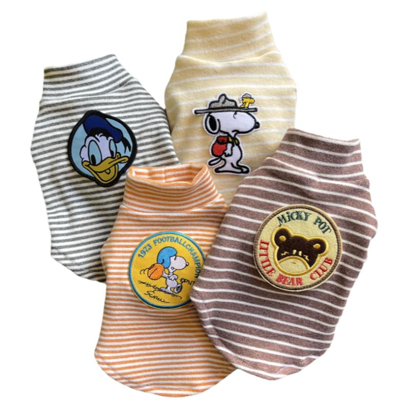 宠物服猫咪狗狗秋冬加绒加厚卡通刺绣复古条纹打底衫保暖马尔济斯