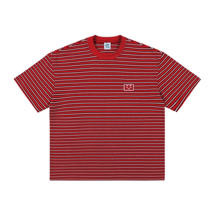 TGWALL「小红帽」红白撞色条纹情侣宽松重磅纯棉圆领短袖T恤男女