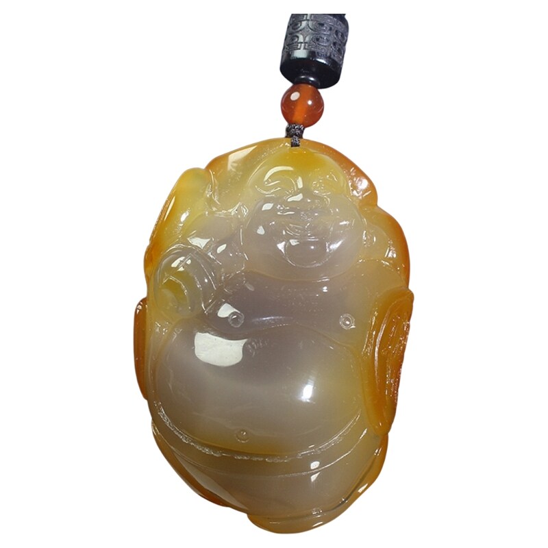 天然玛瑙佛公手把件把玩件烟紫