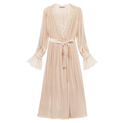 桑罗复古风蕾丝保暖可外穿浴袍