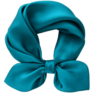 纯色孔雀蓝儿童真丝小方巾男童女童桑蚕丝丝巾春秋护颈围脖三角巾