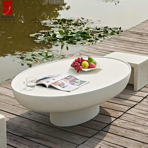 玻璃钢茶几客厅家用小户型设计师茶几奶油风圆形户外咖啡桌子