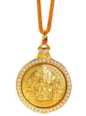 妙韵沙金八宝罗盘黄财神吊坠男女
