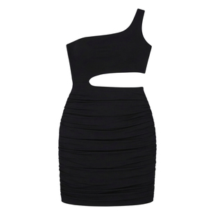One-shoulder wrap chest and hip slim dress单肩包臀修身连衣裙