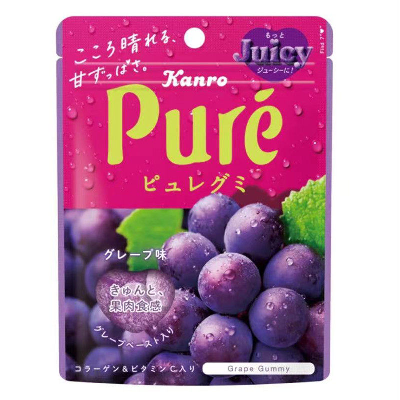 日本本土甘乐pure果肉果汁夹心形咀嚼弹力水果超酸软糖果