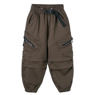 男童加绒工装裤秋冬洋气中大童25新款儿童装加厚休闲裤