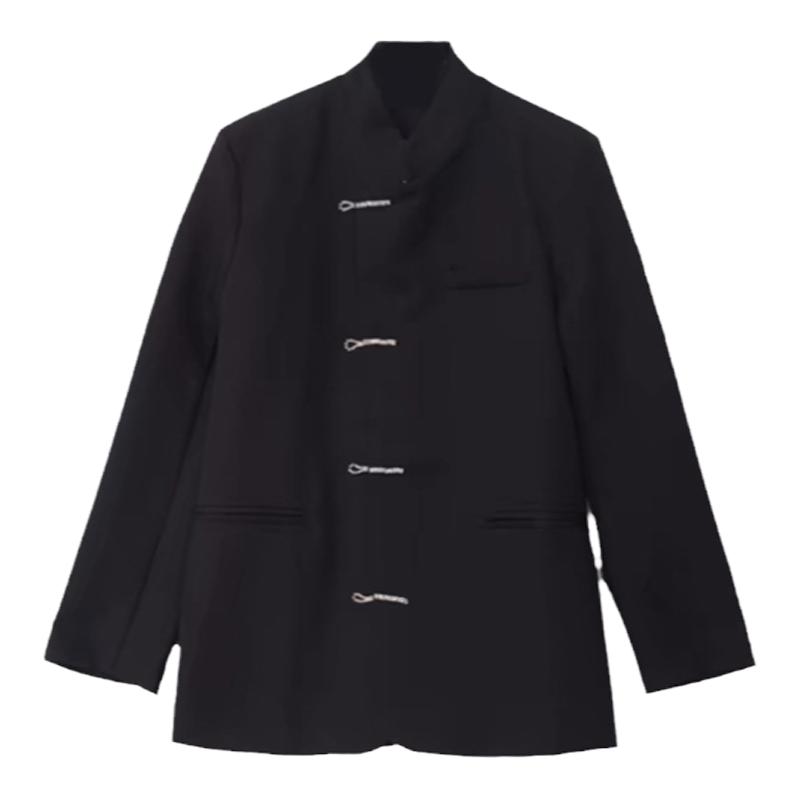 改良新中式黑色西装外套盘扣西服