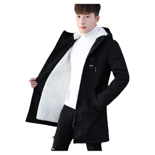冬季外套男士加绒加厚连帽棉衣韩版修身潮流风衣男装休闲保暖夹克