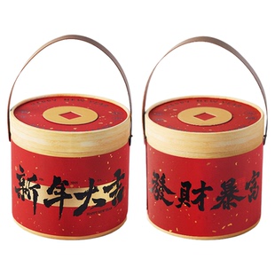 马年新年礼盒包装盒烘焙手提抱抱桶春节年货糖果饼干圆桶礼品盒空