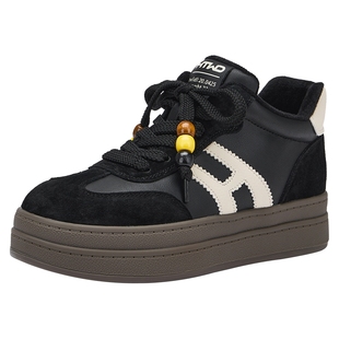 热风厚底德训鞋女款2025年冬季新款加绒增高休闲鞋百搭高帮板鞋女