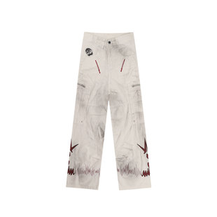 大码美式设计感亚文化多口袋工装裤子女2025新款脏染印花阔腿长裤