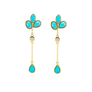 新中式国风仿绿松石流苏耳钉女925银针镶嵌轻奢精致时尚气质耳饰