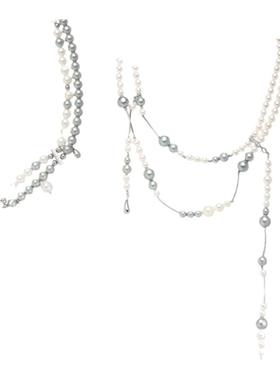 NiceMood流苏双层珍珠项链卫衣