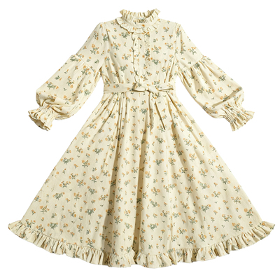 pinkwink小星夜 原创设计立领灯笼袖文艺复古碎花长袖连衣裙