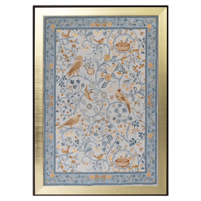 若奈挂画 手工挂毯《归处有栖》花鸟图金箔框挂画客厅玄关装饰画
