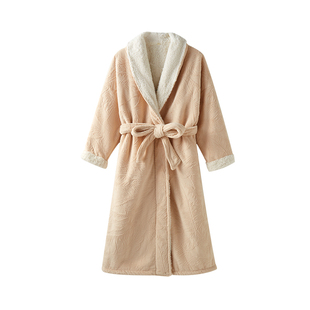 女士长款睡袍冬加厚女法式高级感系带羊羔绒睡衣女冬季女款浴袍裙