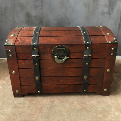 仿古做旧带锁大木箱复古拼板箱子老式藏宝箱创意收纳整理箱包装箱