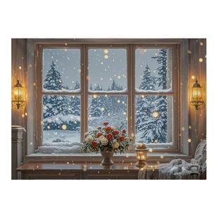 法式窗户雪景挂布北欧背景布卧室床头装饰画布直播拍照墙壁遮丑布