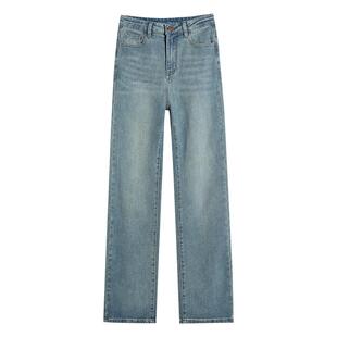 直筒牛仔裤女2026新款浅色高腰显瘦小个子裤子女款春季窄版阔腿裤