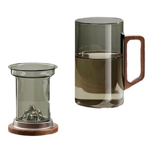 茶杯玻璃杯泡茶杯耐高温男女士木柄玻璃水杯套装大容量茶水分离杯