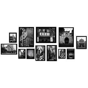 黑白老照片装饰复古怀旧挂画餐厅壁画重庆火锅餐馆饭店个性墙面画
