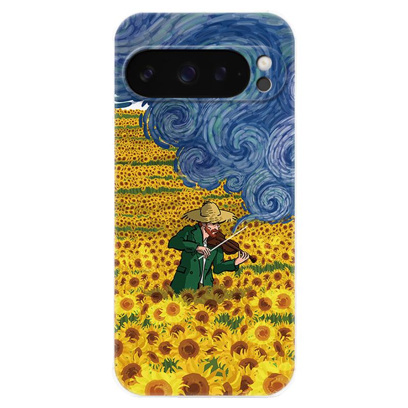 拉琴梵高适用谷歌Pixel10手机壳9pro/8/7/6A文艺XL小清新可爱油画女款气囊防摔软