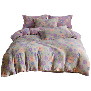 A类纯棉双层纱被套单件夏季小清新色织提花双面全棉纱布床单被罩