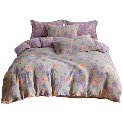 纯棉双层纱色织提花全棉纱布被套