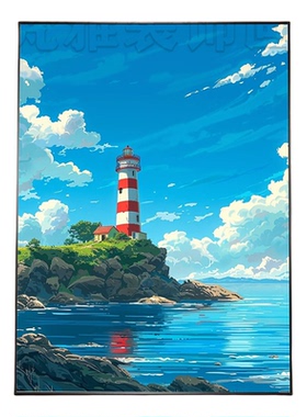 宫崎骏治愈风景装饰画奶黄简约客厅卧室挂画北欧艺术自然风光壁画