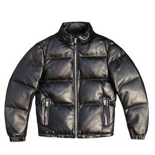 加厚冬季款男士黑色进口绵羊皮真皮皮衣男羽绒服鸭绒短款立领保暖