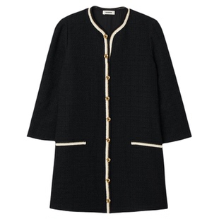 SANDRO Outlets秋冬女装法式气质时尚黑白撞色金属扣花呢连衣裙