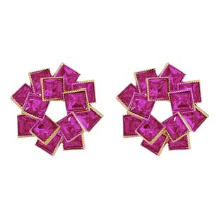 中古风玫红色锆石耳钉女款气质高级感大耳环新款独特夸张欧美耳饰