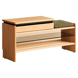 出乎生活实木满山换鞋凳日式鞋柜樱桃木家用门口入户一体长条凳