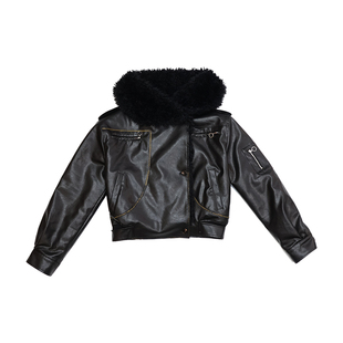 哟酷酷（富人区）冬季保暖西伯利亚复古大毛领皮夹克抗风外套女