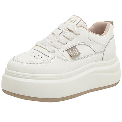 达芙妮皮面小白鞋女款2026春季新款厚底增高休闲鞋时尚潮流板鞋女