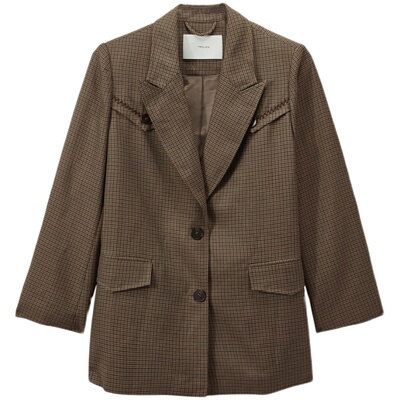 MSLAN通勤格纹长袖西装外套腰带