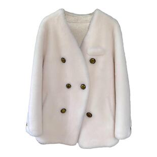 特价羊羔毛秋冬新款V领中长款年轻颗粒羊剪绒皮毛一体皮草外套女