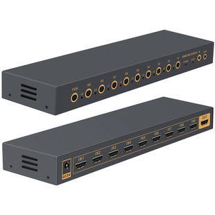 hdmi切换器9进1出8九进一出2.0自动4K高清音视频电脑显示器笔记本屏幕通用全金属办公家用全新黑色