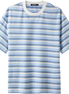 gxgjeans男装 情侣条纹肌理拼接多色休闲圆领短袖t恤上衣26夏新品