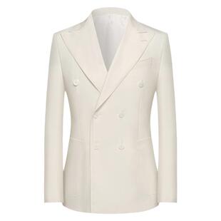 本派白色西装外套男高级感羊毛意大利风格绅士双排扣戗驳领西服男