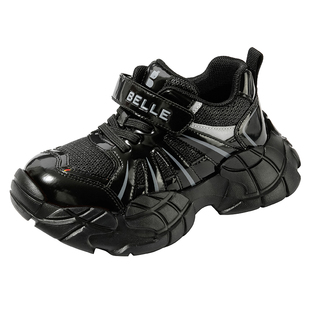 百丽童鞋女童老爹鞋男童运动鞋春季新款透气银色休闲鞋儿童跑步鞋