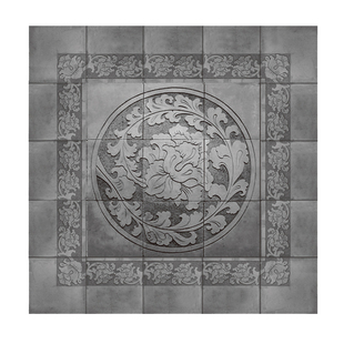 古建中式青砖铺地浮雕图案庭院客厅户外仿古砖雕地砖牡丹寿图拼花