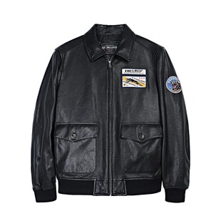 MCS源自万宝路复古皮衣A-2飞行员夹克男士水洗擦色绵羊皮美式复古