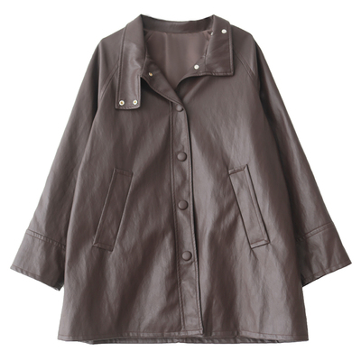 街头宽松加厚夹羽绒中长款皮衣