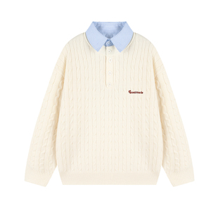 GOOZI MADE假两件POLO领毛衣男冬季加厚毛线衣男生麻花针织衫上衣